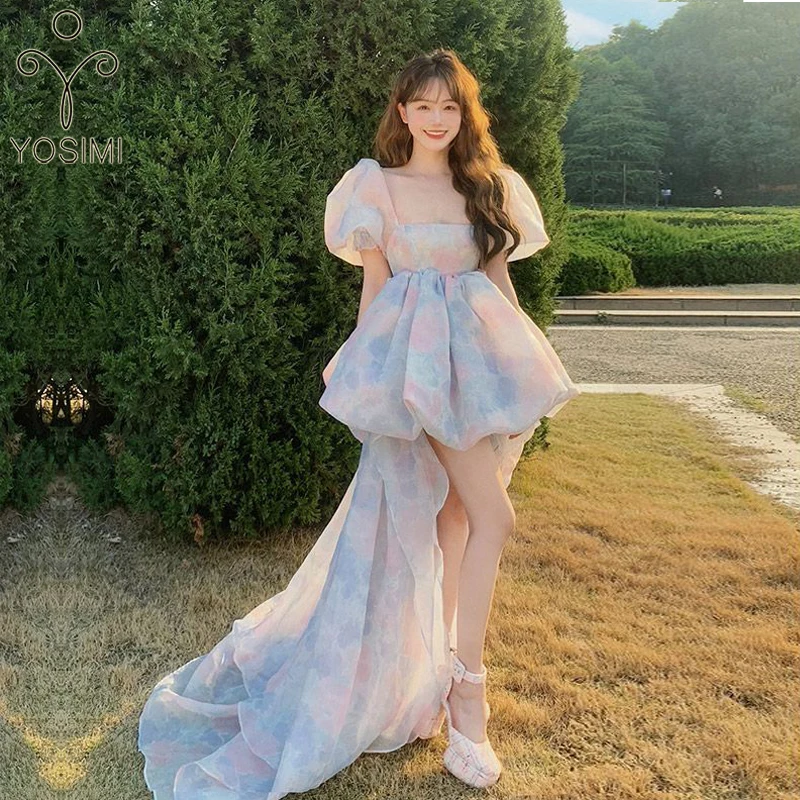YOSIMI Party Dresses 2023 Summer Short Puff Sleeve Purple Print Organza Women Floor-Length Overlength Princess Long Dress Female
YOSIMI Party Dresses 2023 Summer Short Puff Sleeve Purple Print Organza Women Floor-Length Overlength Princess Long Dress Female