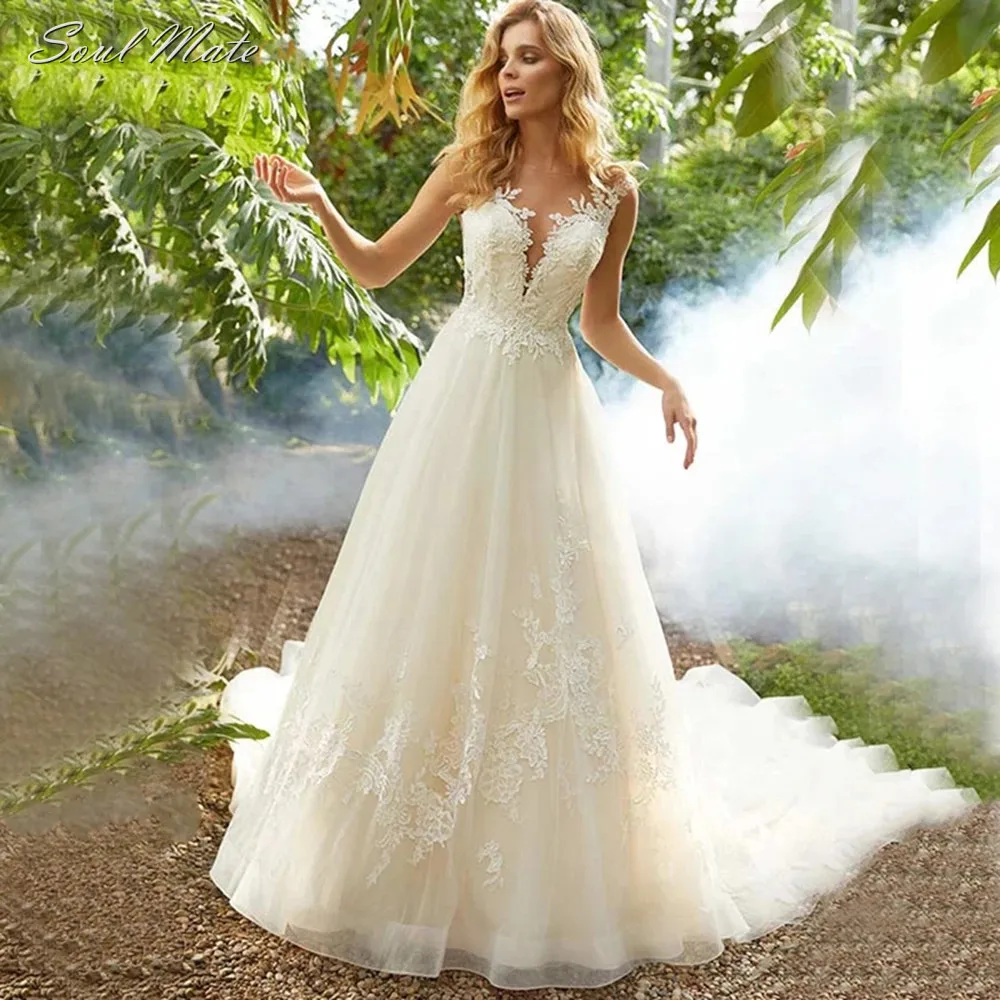 Boho A Line Wedding Dress 2022 For Women Appliques Lace Bride Dress Illusion Back Elegant Train Wedding Gowns Vestidos De Novia
Boho A Line Wedding Dress 2022 For Women Appliques Lace Bride Dress Illusion Back Elegant Train Wedding Gowns Vestidos De Novia