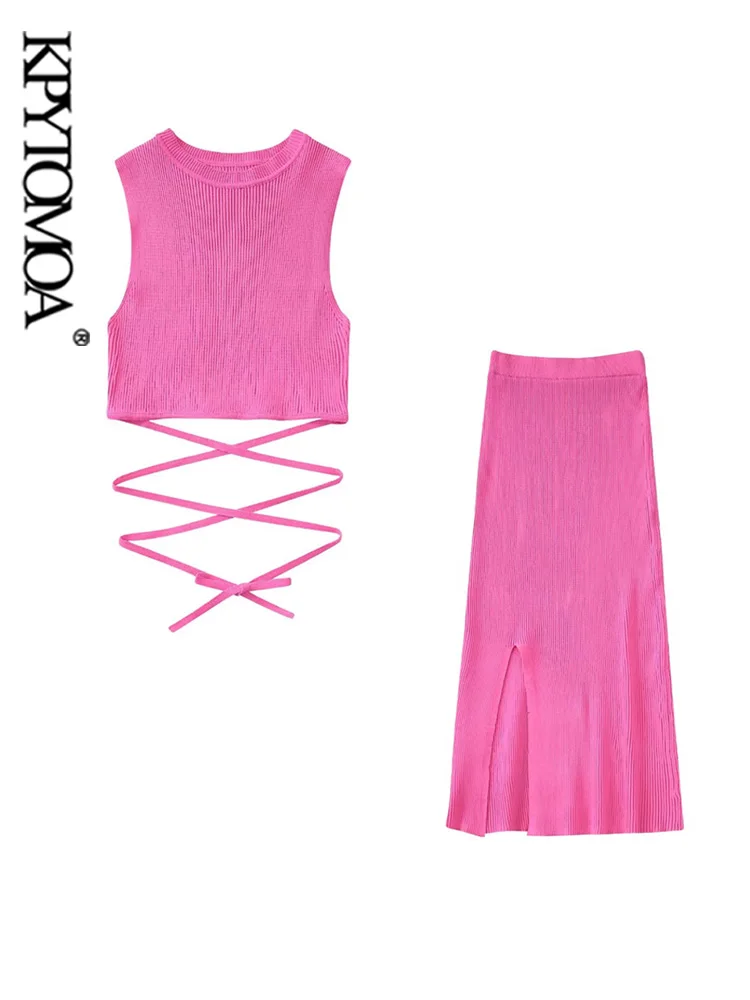 KPYTOMOA Women Fashion With Tie Straps Knit Crop Tank Tops And High ElasticWaist Front Slit Midi SkirtFemaleTwo Piece Sets Mujer
KPYTOMOA Women Fashion With Tie Straps Knit Crop Tank Tops And High ElasticWaist Front Slit Midi SkirtFemaleTwo Piece Sets Mujer