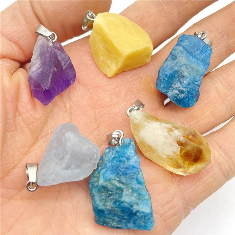 

Natural Raw Ore Gem Stone Quartz Yellow Crystal Lapis Irregular Pendant Charms For DIY Jewelry Making Necklace Accessories 10Pcs