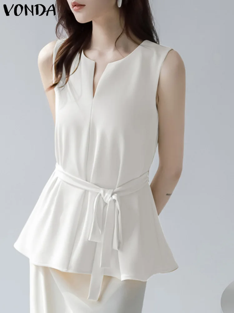 Elegant Summer Blouse VONDA Women Casual Tops 2023 Fashion Sleeveless V-Neck Loose Shirt Solid Color Belted Sexy Blusas Femme
Elegant Summer Blouse VONDA Women Casual Tops 2023 Fashion Sleeveless V-Neck Loose Shirt Solid Color Belted Sexy Blusas Femme