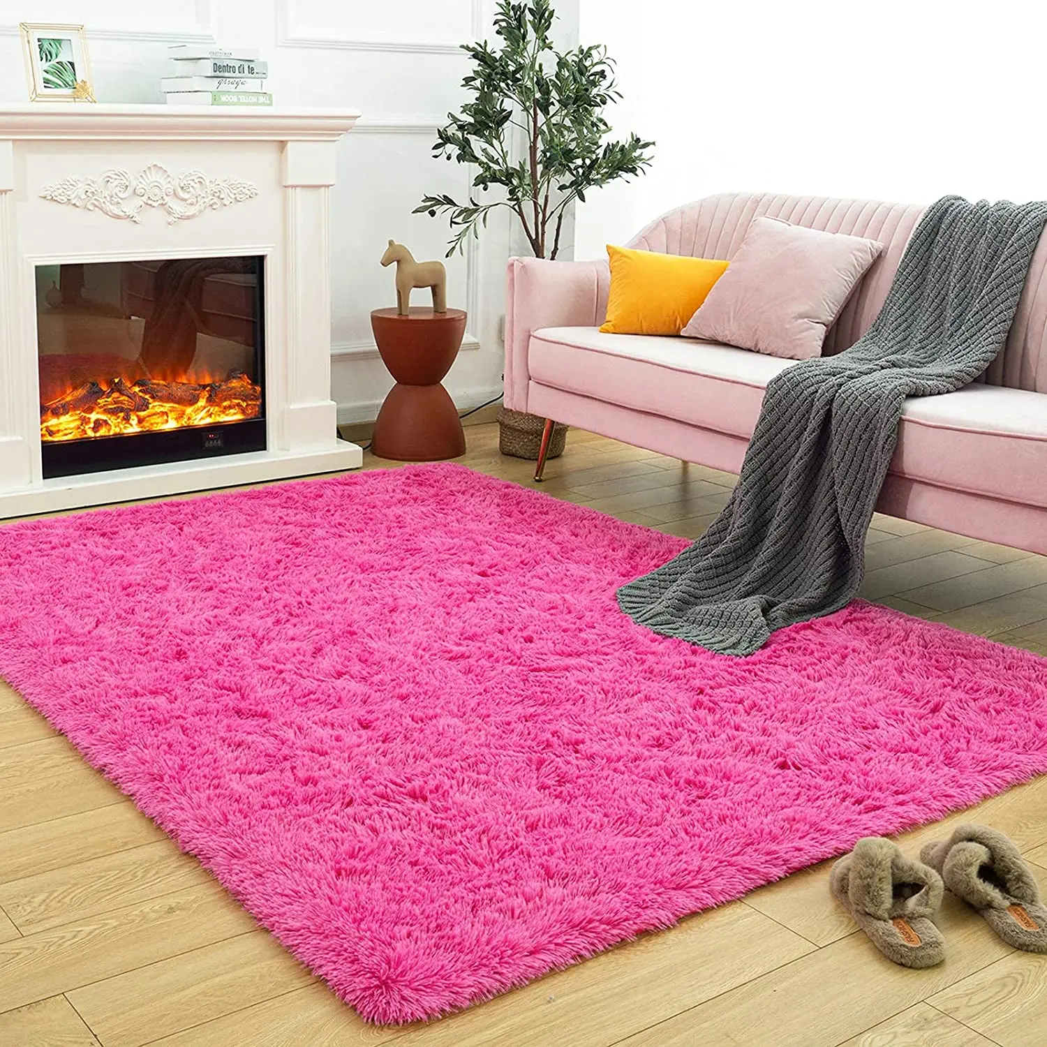 

Пушистый Ковер для спальни, ярко-розовый коврик для гостиной, пушистый плюшевый ковер для спальни, пушистый ковер для помещений, современный мягкий домашний декор