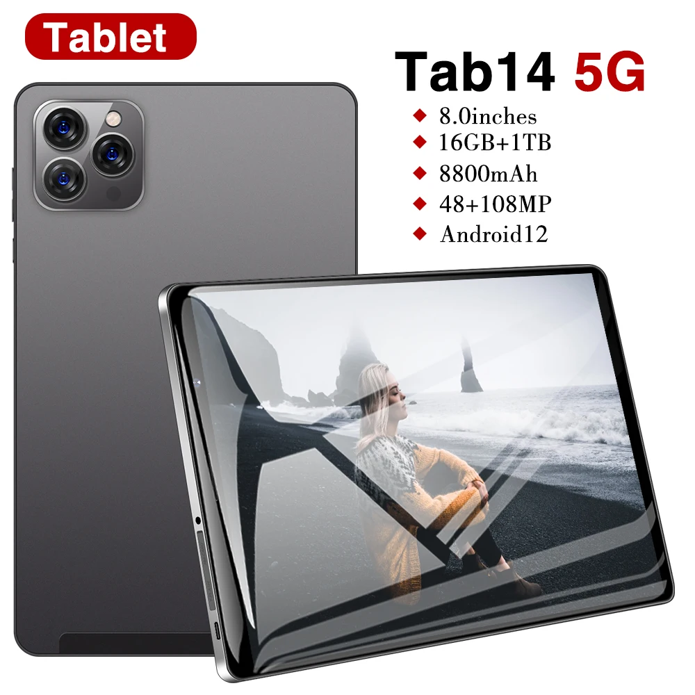 

Планшет TAB14 5G, 8 дюймов, Android 12, 16 ГБ + 1 ТБ, 8800 мАч, 48 + 108 МП, с клавиатурой, Bluetooth, Wi-Fi