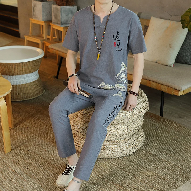 New Arrival Men's Cotton and Linen Short Sleeve T-shirt+Ankle Length Pant Set Solid Shirt+Trousers Home Suits Male Size M-5XL
New Arrival Men's Cotton and Linen Short Sleeve T-shirt+Ankle Length Pant Set Solid Shirt+Trousers Home Suits Male Size M-5XL