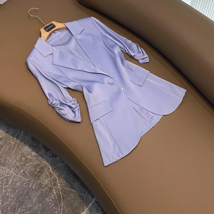 High Quality Satin Lady Office Work Wear Ruffles Half Sleeve Single Button Women Solid Casual Summer Blazer
High Quality Satin Lady Office Work Wear Ruffles Half Sleeve Single Button Women Solid Casual Summer Blazer