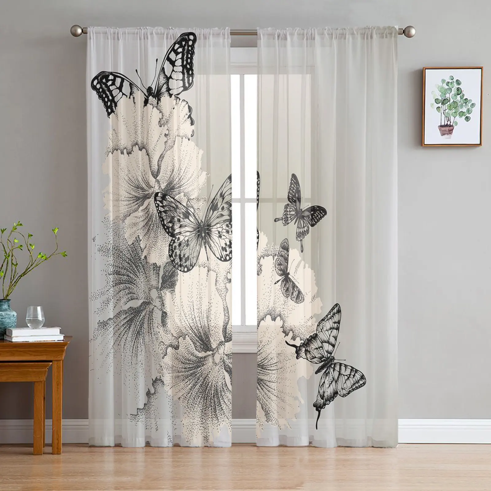 Black And White Butterfly Flower Art Tulle Curtains for Living Room Decoration Modern Chiffon Sheer Voile Kitchen Curtains
Black And White Butterfly Flower Art Tulle Curtains for Living Room Decoration Modern Chiffon Sheer Voile Kitchen Curtains