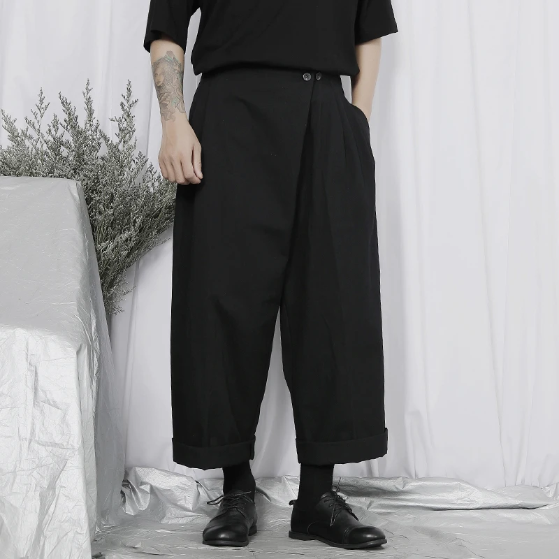 Мужские брюки с прямыми штанинами, повседневные Асимметричные широкие брюки с большой диагональной пряжкой, черные, большие размеры, весна-осень
Мужские брюки с прямыми штанинами, повседневные Асимметричные широкие брюки с большой диагональной пряжкой, черные, большие размеры, весна-осень