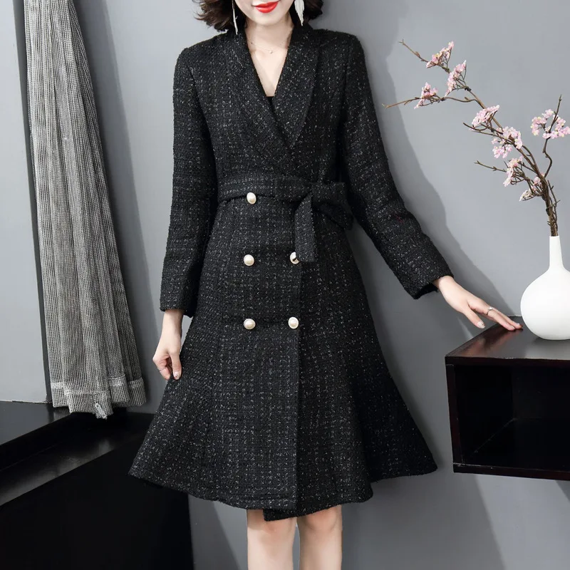 Lapel waist double-breasted long-sleeved tweed black jacket women's new autumn and winter 2022
Lapel waist double-breasted long-sleeved tweed black jacket women's new autumn and winter 2022