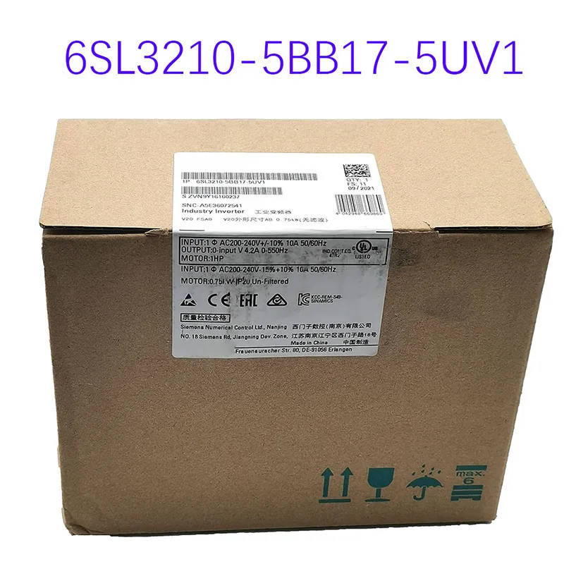 

New original 6SL3210-5BB17-5UV1 V20 inverter 0.75KW 220V 6SL32105BB175UV1 spot