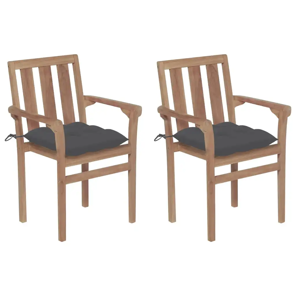 

Outdoor Patio Chairs Deck Porch Outside Furniture Set Balcony Lounge Chair Decor 2 pcs with Anthracite Cushions Solid Teak Wood