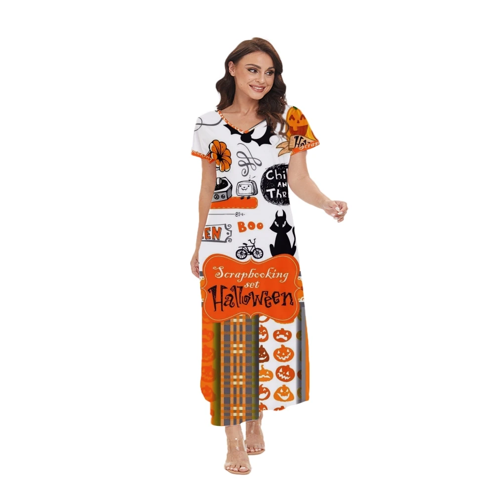Women Irregular Hem Neck Dresses Halloween Printing Short Sleeve Causal Summer Beach Dress Ladies Long Dresses
Women Irregular Hem Neck Dresses Halloween Printing Short Sleeve Causal Summer Beach Dress Ladies Long Dresses