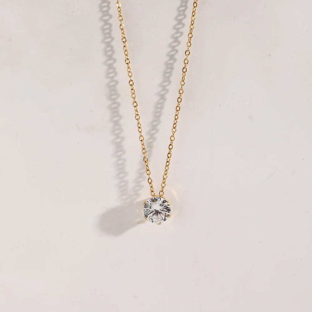 316L Stainless Steel Shiny Single Zircon Pendant Necklace High Quality 18K Plated Women Collar Necklace
316L Stainless Steel Shiny Single Zircon Pendant Necklace High Quality 18K Plated Women Collar Necklace