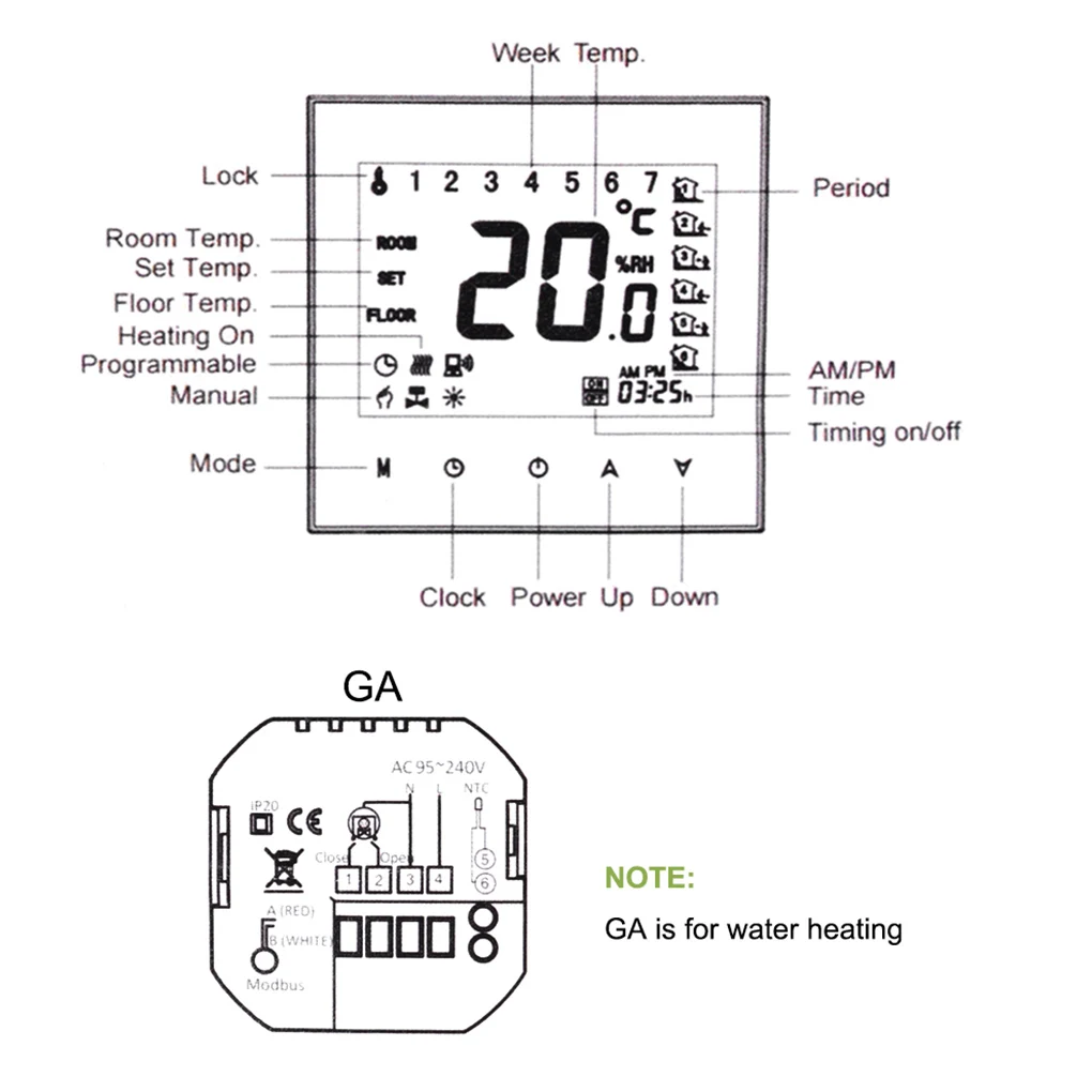 LCD Display Smart Thermostat Room Heater Temperature Controller Boiler Heating Interface White
LCD Display Smart Thermostat Room Heater Temperature Controller Boiler Heating Interface White