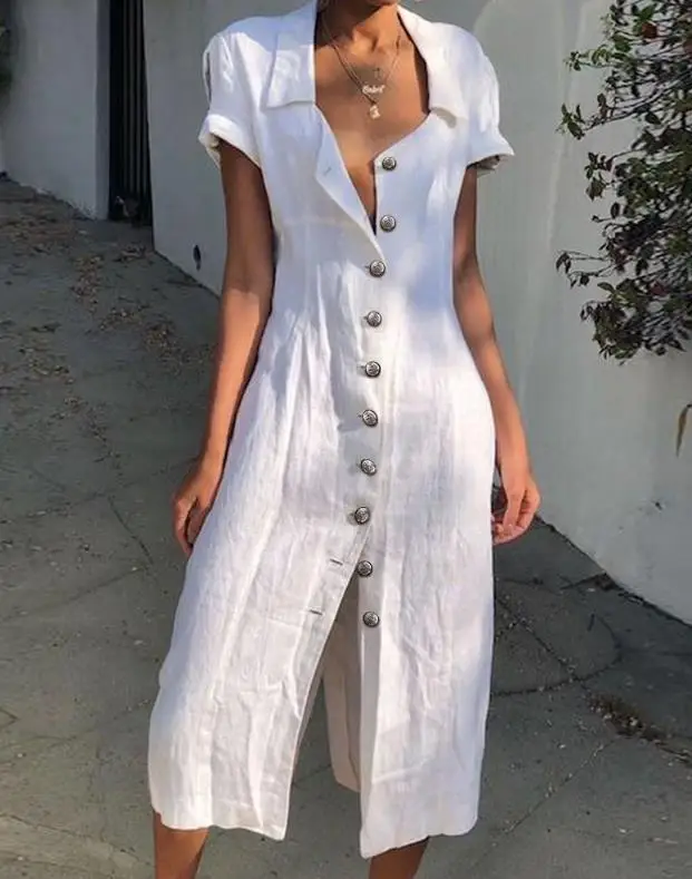 Dresses Women Summer 2023 New Solid Fashion Button Front Short Sleeve Casual Straight Dress Female clothing
Dresses Women Summer 2023 New Solid Fashion Button Front Short Sleeve Casual Straight Dress Female clothing