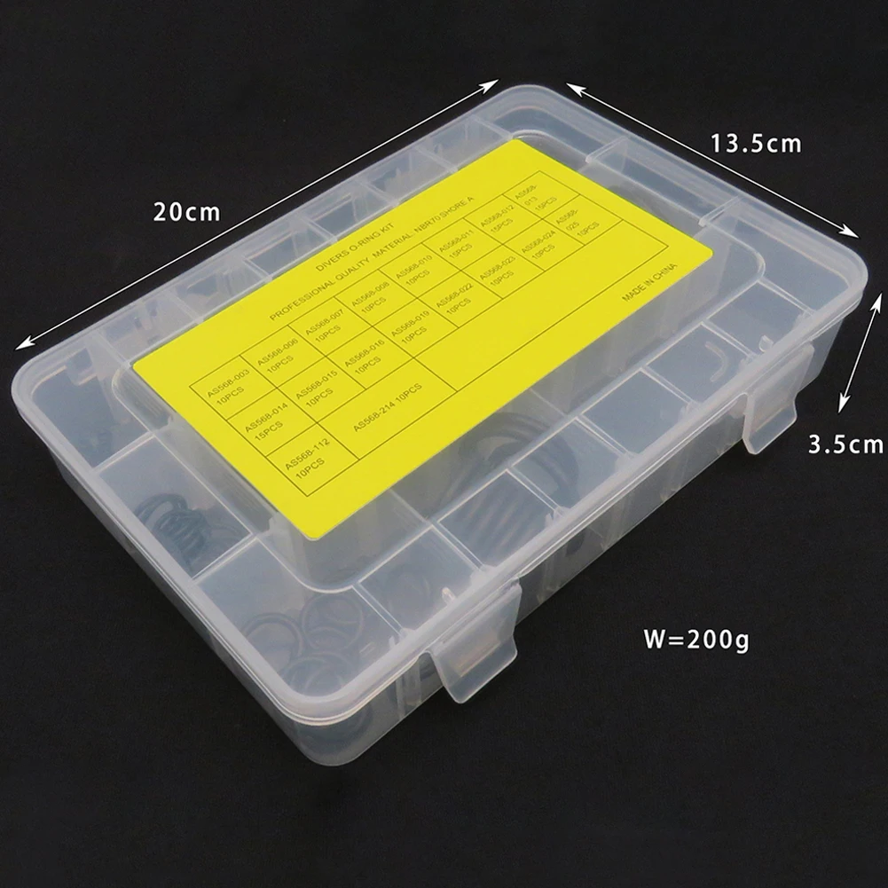 200PCS O-Ring Kit Scuba Diving O-Ring Kits 225pcs/Box Repair Spare Replacement Vehicle Repair Oil Resistant O Ring Assortments
200PCS O-Ring Kit Scuba Diving O-Ring Kits 225pcs/Box Repair Spare Replacement Vehicle Repair Oil Resistant O Ring Assortments