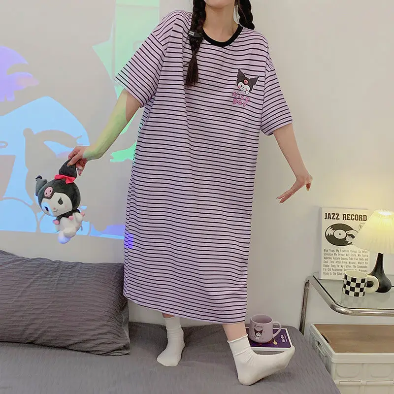 Summer Cotton Nightdress Anime Cartoon Printing Kuromi Loose Large Size Short-Sleeved Stripes Thin Pajamas Pregnant Women Girls
Summer Cotton Nightdress Anime Cartoon Printing Kuromi Loose Large Size Short-Sleeved Stripes Thin Pajamas Pregnant Women Girls