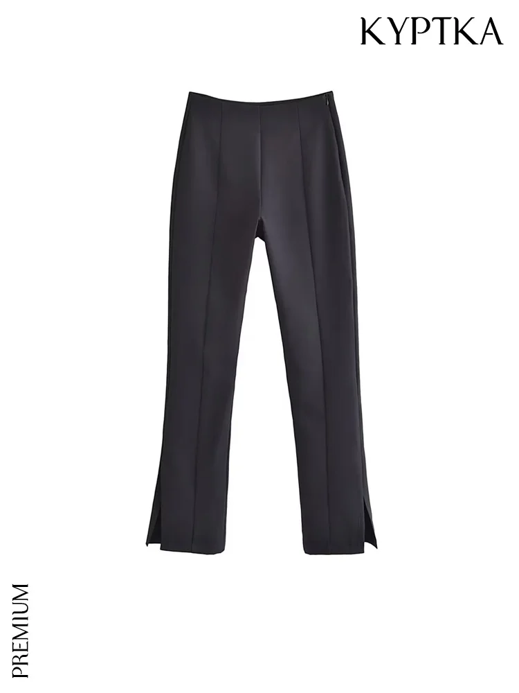 Женские брюки KYPTKA, винтажные офисные брюки с разрезом, высокой талией и боковой молнией 
Женские брюки KYPTKA, винтажные офисные брюки с разрезом, высокой талией и боковой молнией