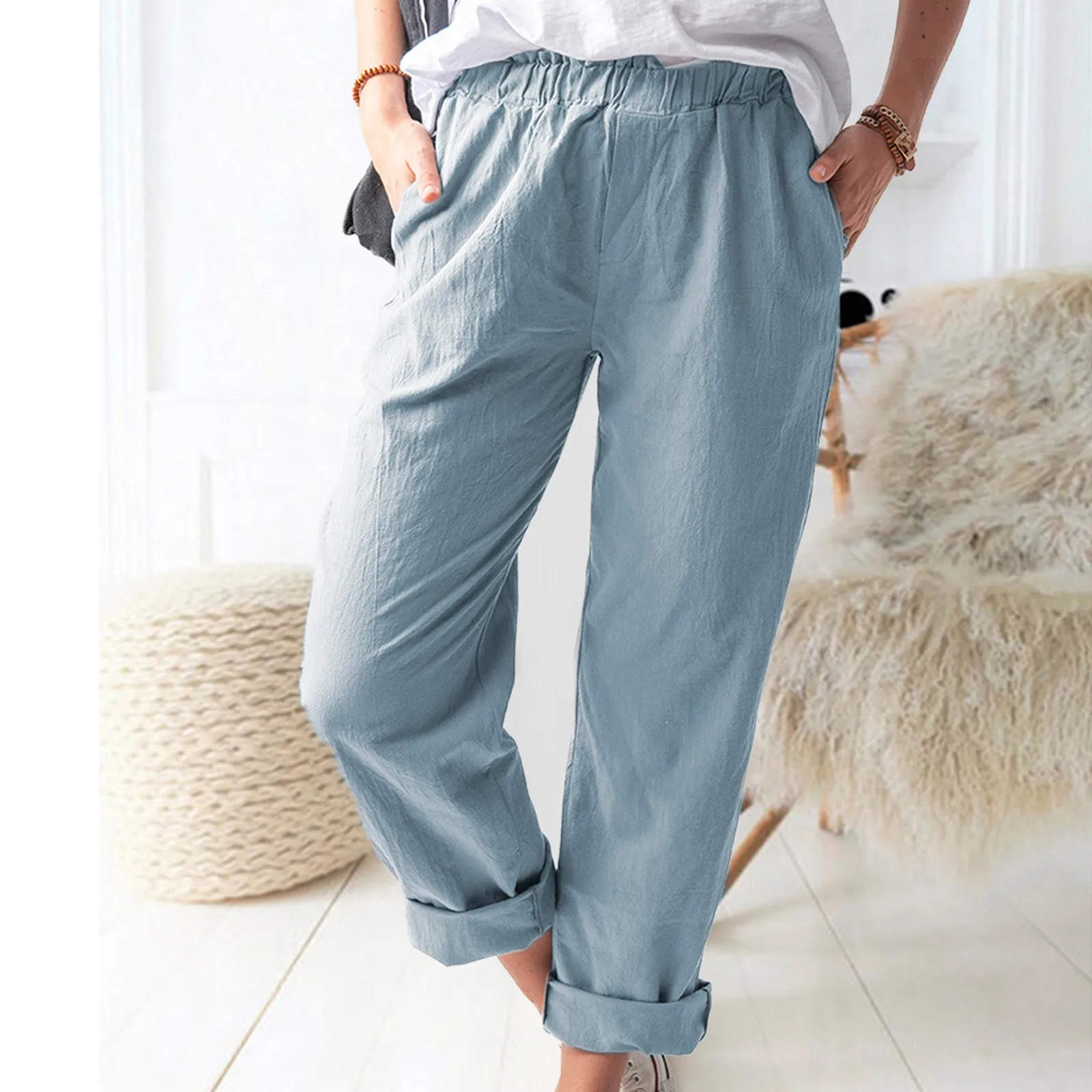 Cotton Linen Comfort Casual Loose Trousers Solid Color Side Pocket Long Trousers Vintage Fashion Elastic Waist High Waist Pants
Cotton Linen Comfort Casual Loose Trousers Solid Color Side Pocket Long Trousers Vintage Fashion Elastic Waist High Waist Pants