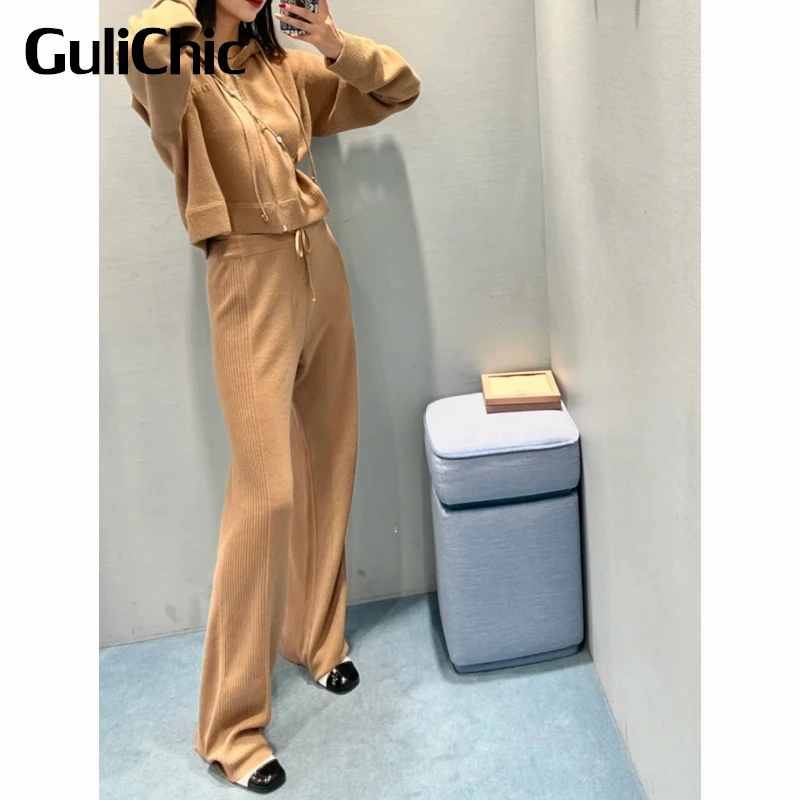12.26 GuliChic Women Wool Cashmere Knitted Hooded Drawstring Letter Embroidery Cardigan Sweater Or Pants Set
12.26 GuliChic Women Wool Cashmere Knitted Hooded Drawstring Letter Embroidery Cardigan Sweater Or Pants Set