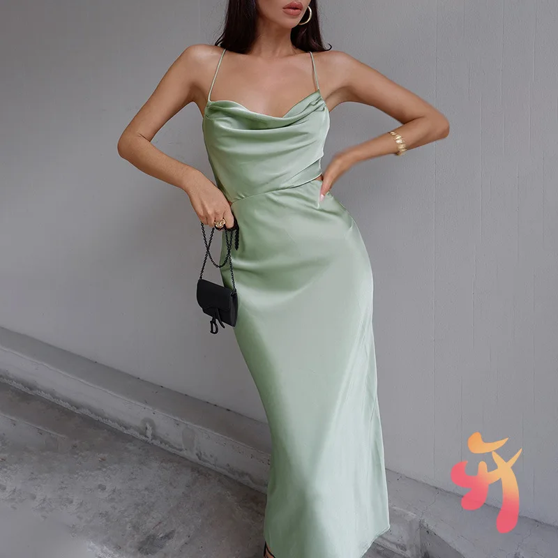 Summer Style Women's Fashion Lace Up Sexy Bodycon Midi Dress Pile Collar Open Back Strappy Satin Dress
Summer Style Women's Fashion Lace Up Sexy Bodycon Midi Dress Pile Collar Open Back Strappy Satin Dress