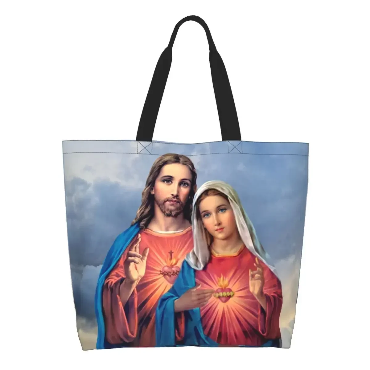 Sacred And Immaculate Hearts Groceries Tote Shopping Bags Catholic Jesus Mary Canvas Shoulder Shopper Bags Big Capacity Handbag
Sacred And Immaculate Hearts Groceries Tote Shopping Bags Catholic Jesus Mary Canvas Shoulder Shopper Bags Big Capacity Handbag