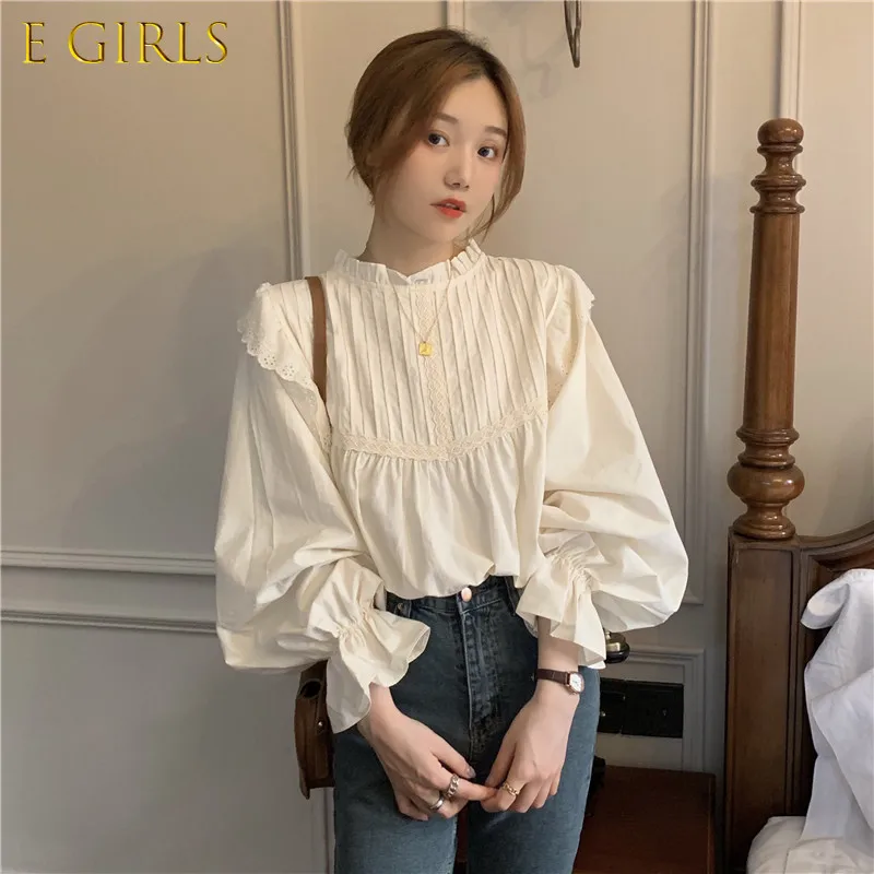 E GIRLS 2020 Autumn New Women Blouse Korean Pleated Stand Neck Flare Long Sleeve Shirt Femme Causal Blusas Mujer De Moda
E GIRLS 2020 Autumn New Women Blouse Korean Pleated Stand Neck Flare Long Sleeve Shirt Femme Causal Blusas Mujer De Moda