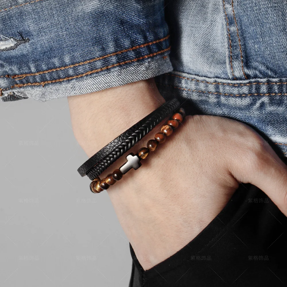Titanium Steel Natural Tiger Eye Stone Cross Bracelet Men Multilayer Braided Leather Bracelet Jewelry Stainless Steel 2022 Trend
Titanium Steel Natural Tiger Eye Stone Cross Bracelet Men Multilayer Braided Leather Bracelet Jewelry Stainless Steel 2022 Trend
