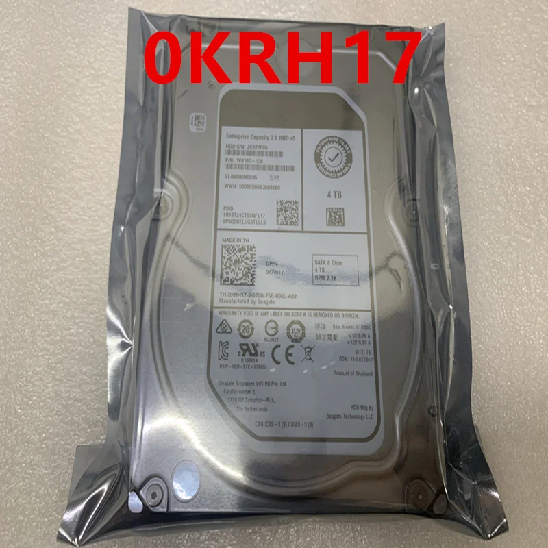 

New Original Hard Disk For Dell 4TB 3.5" 64MB SATA 7200RPM For Server HDD For KRH17 0KRH17 ST4000NM0035