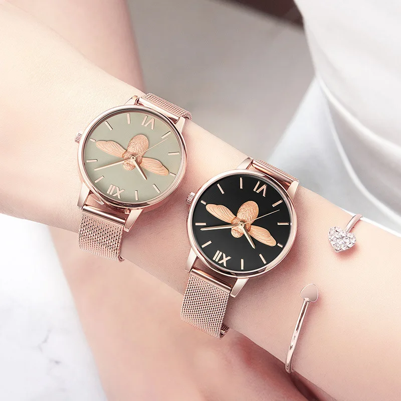 Round Fashion Quartz Bee Pattern Roma Dial Casual Watches Stainless Net Strap Fashionable Clock Waterproof Wristwatch for Women
Round Fashion Quartz Bee Pattern Roma Dial Casual Watches Stainless Net Strap Fashionable Clock Waterproof Wristwatch for Women