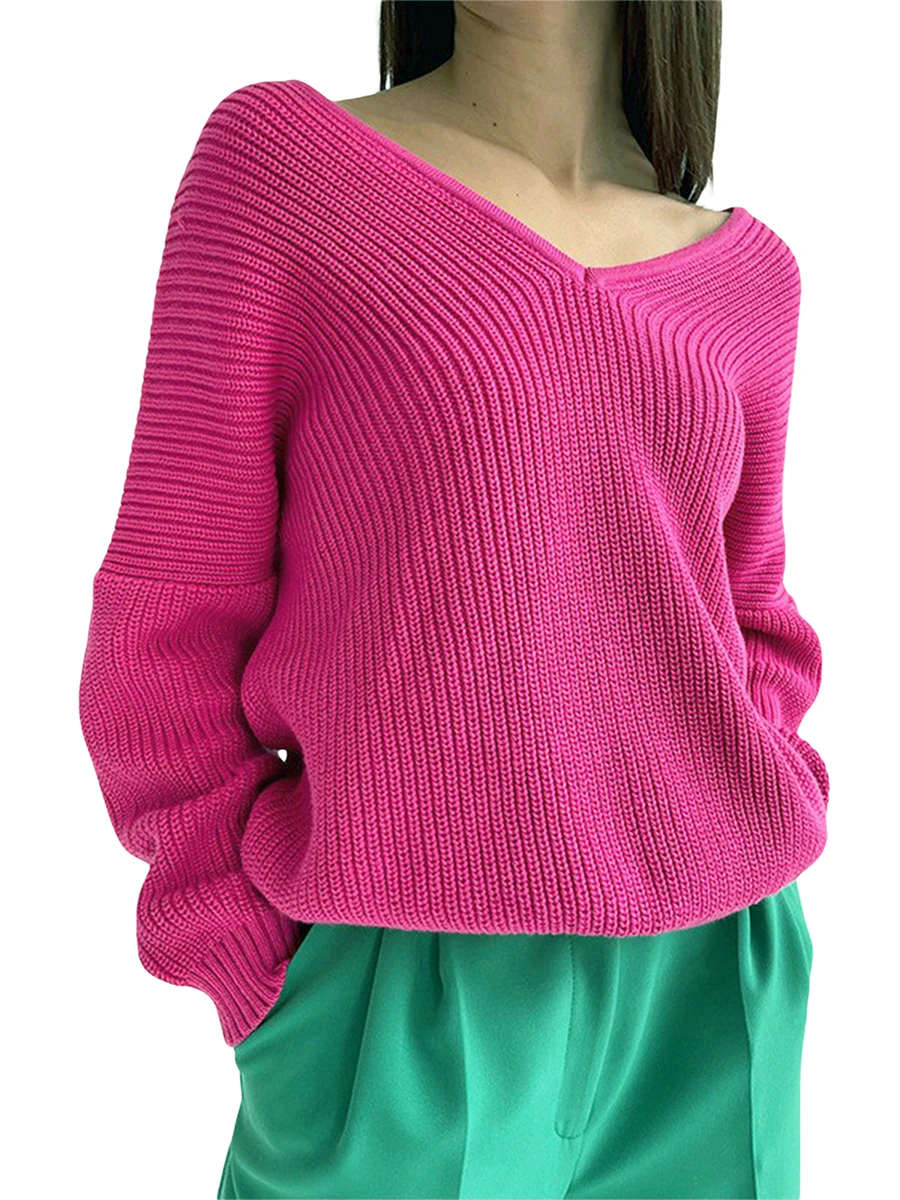 Women s Sweater Loose Fit V Neck Ribbed Knit Pullover Solid Color Long Sleeve Fall Winter Knitted Jumper Top 
Women s Sweater Loose Fit V Neck Ribbed Knit Pullover Solid Color Long Sleeve Fall Winter Knitted Jumper Top