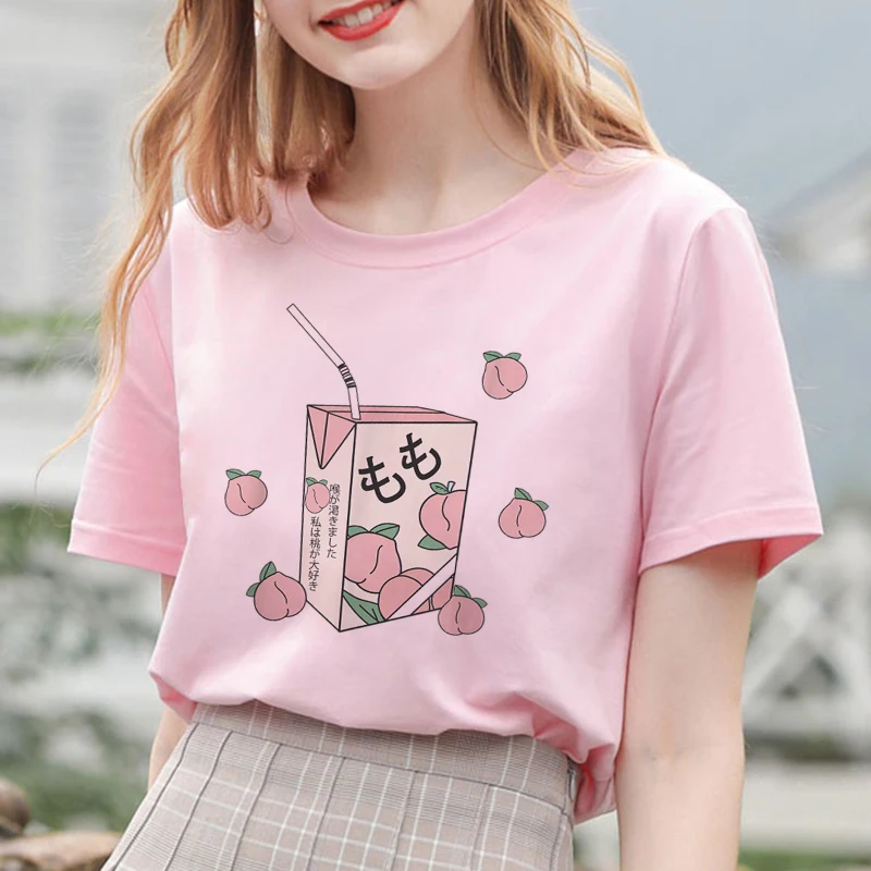 Summer New Pink Fashion Korean Style Women's Japanese Peach Juice Drink Print Harajuku Vogue Casual Loose Kawaii Female T Shirt
Summer New Pink Fashion Korean Style Women's Japanese Peach Juice Drink Print Harajuku Vogue Casual Loose Kawaii Female T Shirt