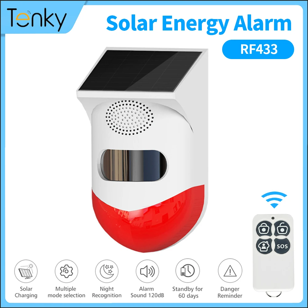 RF433 Solar Security Alarm Siren PIR Infrared Sensor Alarm Home Security Burglar Siren Outdoor Garden Detector With Battery
RF433 Solar Security Alarm Siren PIR Infrared Sensor Alarm Home Security Burglar Siren Outdoor Garden Detector With Battery