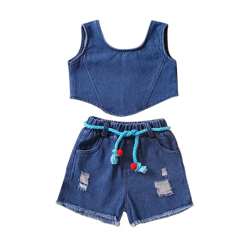 Kids Children Girls Short Sets Summer Clothes Outfit Zipper Jeans Tank Tops and Elastic Ripped Denim Shorts 2-Piece Clothing Set
Kids Children Girls Short Sets Summer Clothes Outfit Zipper Jeans Tank Tops and Elastic Ripped Denim Shorts 2-Piece Clothing Set