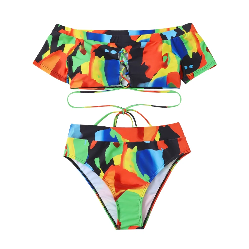 Tie Dye Off Shoulder Women's High Waisted Bikini Sets Tied Drawstring Push Up Swimsuit 2022 Two Piece Bandeau Swimwear Bathsuit 
Tie Dye Off Shoulder Women's High Waisted Bikini Sets Tied Drawstring Push Up Swimsuit 2022 Two Piece Bandeau Swimwear Bathsuit