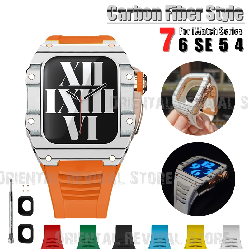 Carbon Fiber Watch Case for Apple Watch 7 45mm Stainless steel Metal Buckle for iWatch 6 SE 5 4 Series 44mm Rubber Strap Band
Carbon Fiber Watch Case for Apple Watch 7 45mm Stainless steel Metal Buckle for iWatch 6 SE 5 4 Series 44mm Rubber Strap Band