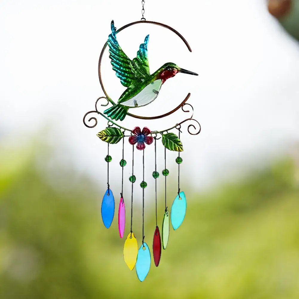 

Trochilidae Hummingbird Kingfisher Wrought Iron Rainbow Glass Wind Chimes Dreamcatcher Balcony Garden Wedding Home Hanging Decor