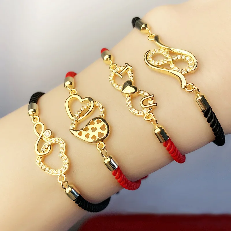 White CZ Double Heart Pendant Bracelet For Women Adjustable Red Black Rope Thread Infinity Charm Zirconia Jewelry Valentines Day
White CZ Double Heart Pendant Bracelet For Women Adjustable Red Black Rope Thread Infinity Charm Zirconia Jewelry Valentines Day