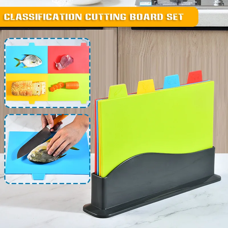 Classified Cutting Board with Holder Thick PP Chopping Sheet in Different Colors for Different Uses Kitchen Tools Chopping Block
Classified Cutting Board with Holder Thick PP Chopping Sheet in Different Colors for Different Uses Kitchen Tools Chopping Block