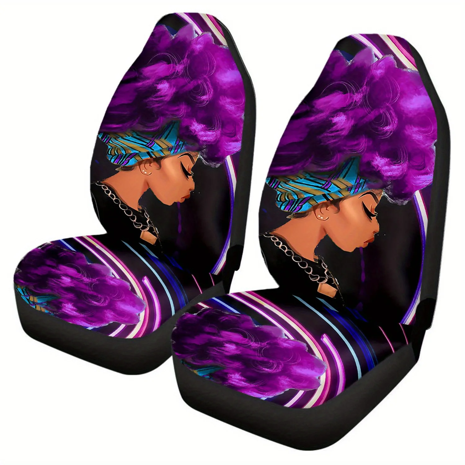 

Afro Girl 2PCS Front Seat New Car Seat Set Fully Surrounded By Universal Car Seat Protective Cover Is Light and Easy To Install