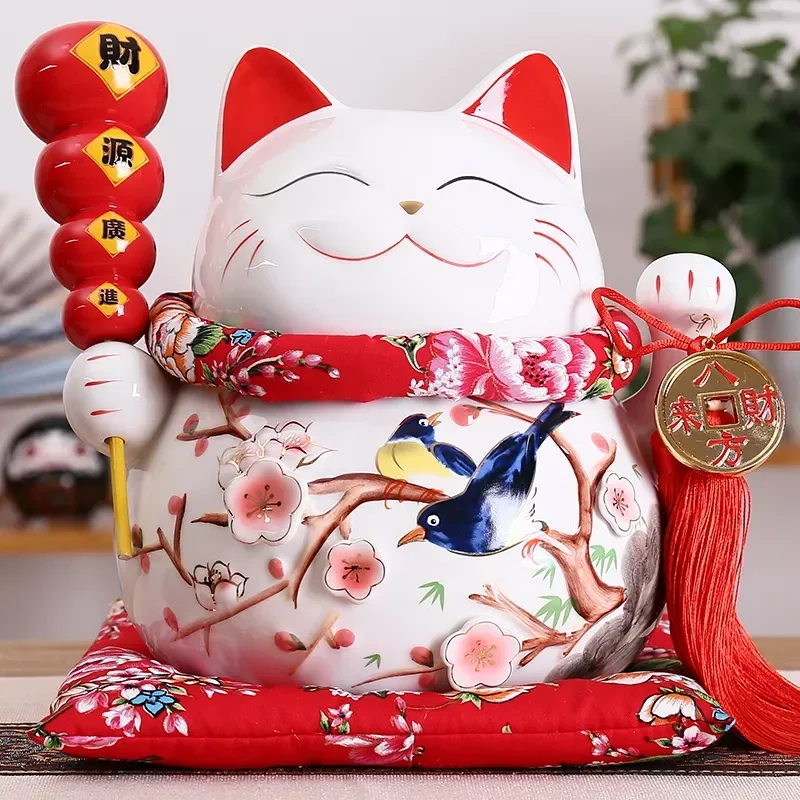 

10-дюймовый красный керамический фэн-шуй Декор счастливая кошка, вызывающая кота, копилка, деловой подарок, украшение для дома, копилка