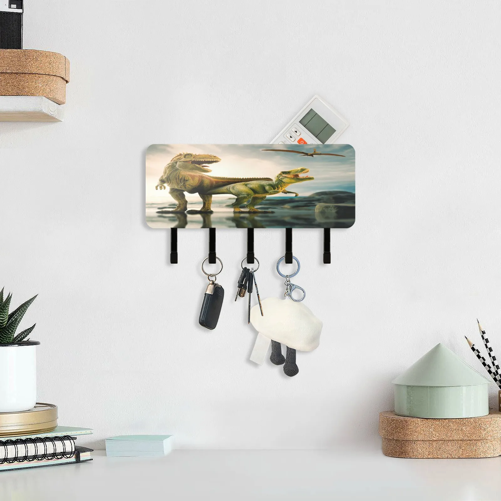 Dinosaur Print Wall Mounted Mail Holder Key Holder With 5 Hooks Home Decor Wall Hung Shelf Sundries Storage Basket Organizer
Dinosaur Print Wall Mounted Mail Holder Key Holder With 5 Hooks Home Decor Wall Hung Shelf Sundries Storage Basket Organizer