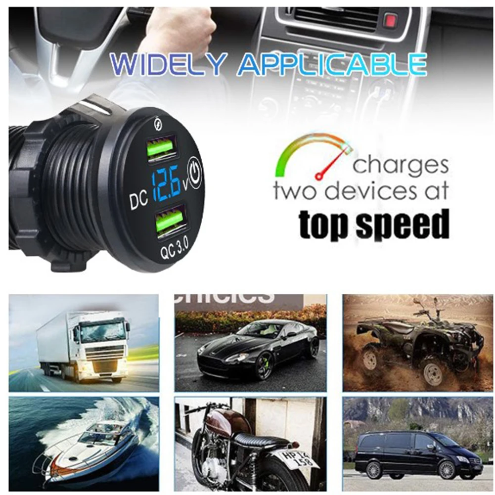 Dual QC 3.0 DC12V-24V Car Charger USB Socket With Switch Voltmeter LED Indicator Smart Fast Charge Waterproof Auto Electronics
Dual QC 3.0 DC12V-24V Car Charger USB Socket With Switch Voltmeter LED Indicator Smart Fast Charge Waterproof Auto Electronics