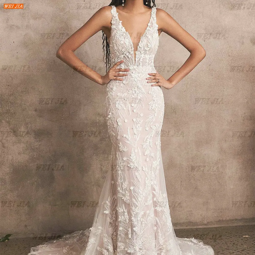 Sexy V Neck Wedding Dresses Mermaid vestido de noiva Lace Appliqués Detachable Bow Bridal Gowns Custom Made robe de mariee
Sexy V Neck Wedding Dresses Mermaid vestido de noiva Lace Appliqués Detachable Bow Bridal Gowns Custom Made robe de mariee