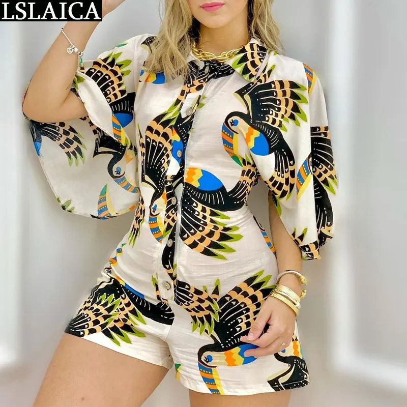Cheap Wholesale Items Female Jumpsuit Flare Sleeve Turn-down Collar Parrot Print Overalls Shorts Elegant Casual Women Jumpsuits
Cheap Wholesale Items Female Jumpsuit Flare Sleeve Turn-down Collar Parrot Print Overalls Shorts Elegant Casual Women Jumpsuits
