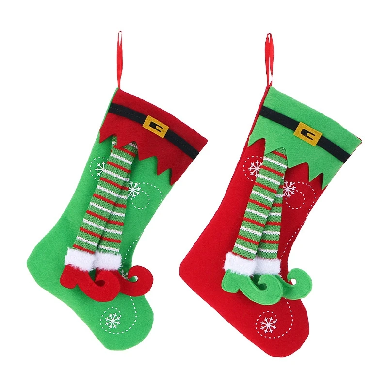 

Рождественское украшение для дома, плюшевые ножки эльфа, рождественские чулки, Рождественская елка, подвесной, для конфет Подарочная сумка, Новогодние подвески на камин