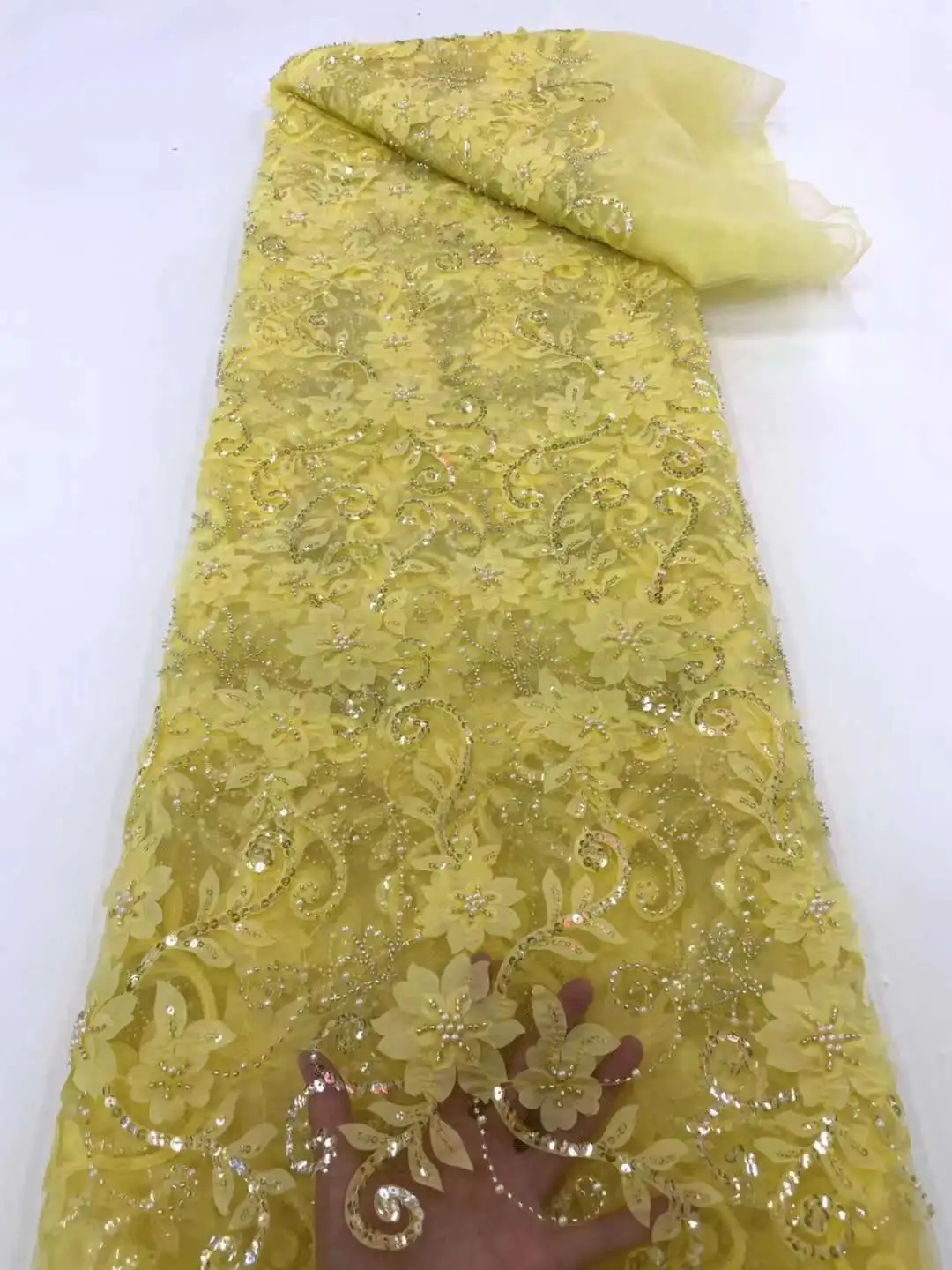 African 3D Groom Lace Fabric Embroidery With Sequins Beads French Tulle Net Laces Fabric For Nigerian Wedding Party Dress Sewing
African 3D Groom Lace Fabric Embroidery With Sequins Beads French Tulle Net Laces Fabric For Nigerian Wedding Party Dress Sewing