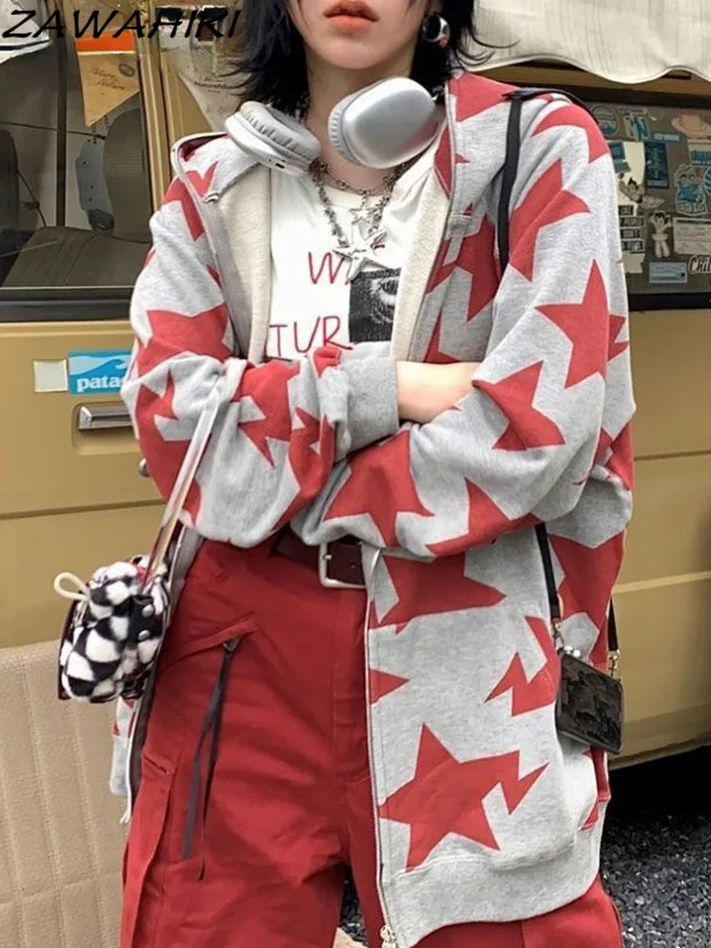 Vintage Zip-up Star Printed Vintage Women Loose Jackets Harajuku Punk Goth Y2K Clothes Grunge High Street Hiphop Sweatshirt 
Vintage Zip-up Star Printed Vintage Women Loose Jackets Harajuku Punk Goth Y2K Clothes Grunge High Street Hiphop Sweatshirt