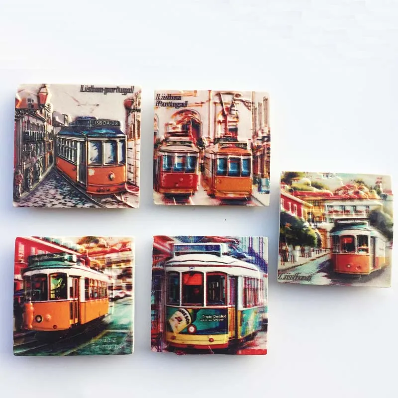 

Magnetic Refrigerator Stickers Kitchen Decor Travel Gifts Europe Portuga Fridge Magnets Lisbon Tram Creative Tourist Souvenirs