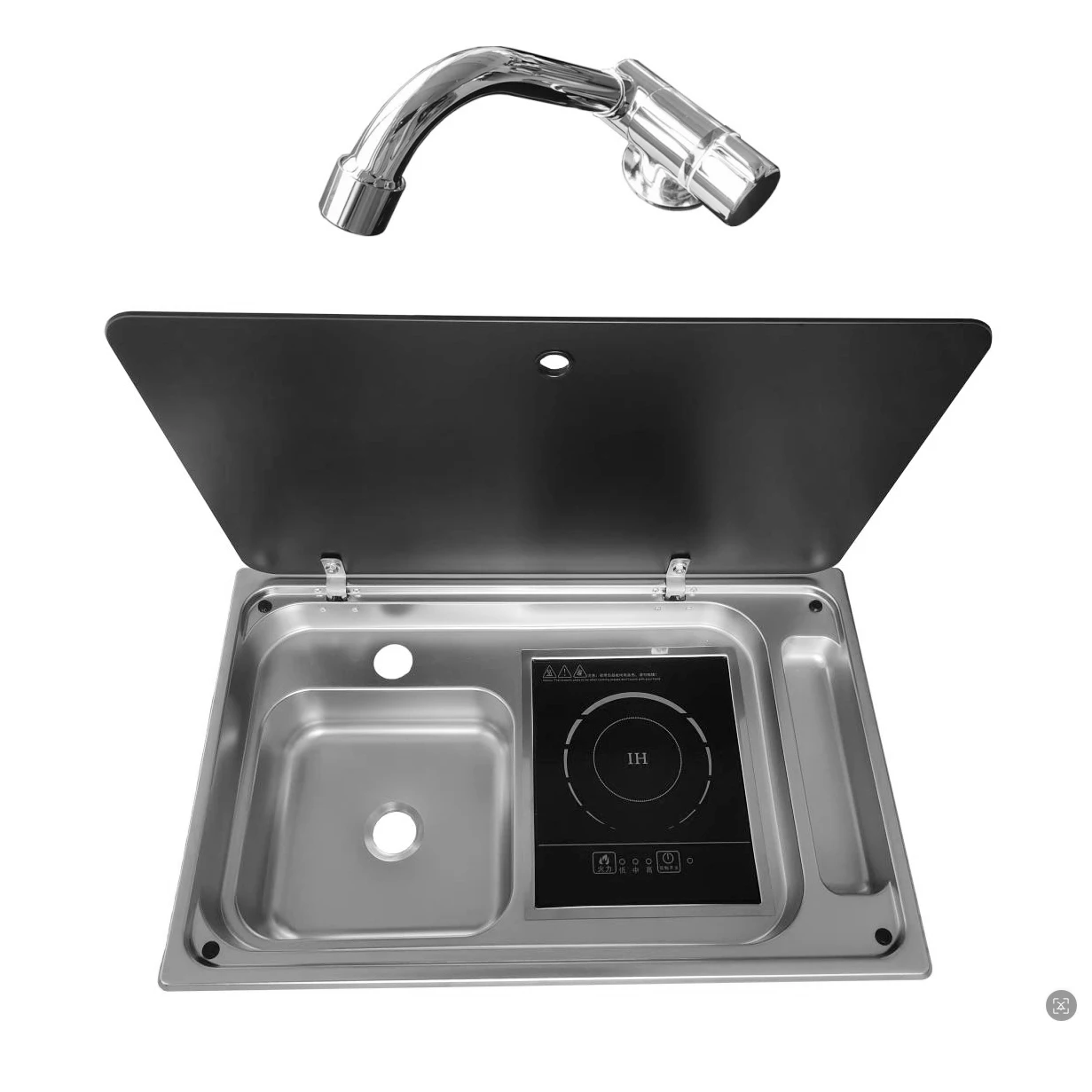 Комбинированный блок из нержавеющей стали для плиты и индукционной плиты с крышкой из закаленного стекла для каравана, дома на колесах, яхты
Комбинированный блок из нержавеющей стали для плиты и индукционной плиты с крышкой из закаленного стекла для каравана, дома на колесах, яхты