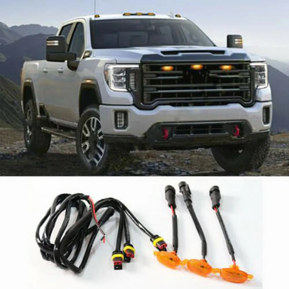 3Pcs Smoked Lens Amber LED Front Grille Light Assemblies With Wiring Harness Kit For GMC Sierra 2500 2019-2021
3Pcs Smoked Lens Amber LED Front Grille Light Assemblies With Wiring Harness Kit For GMC Sierra 2500 2019-2021